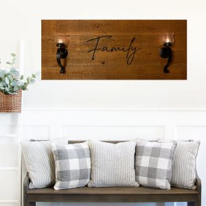 custom rustic candlelight wall board with sconces